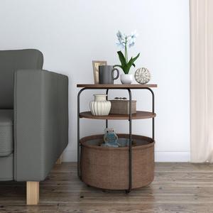 Lifewit 3-tier Round Medium Side Table End Table Nightstand with Storage Basket, Modern Collection Espresso,