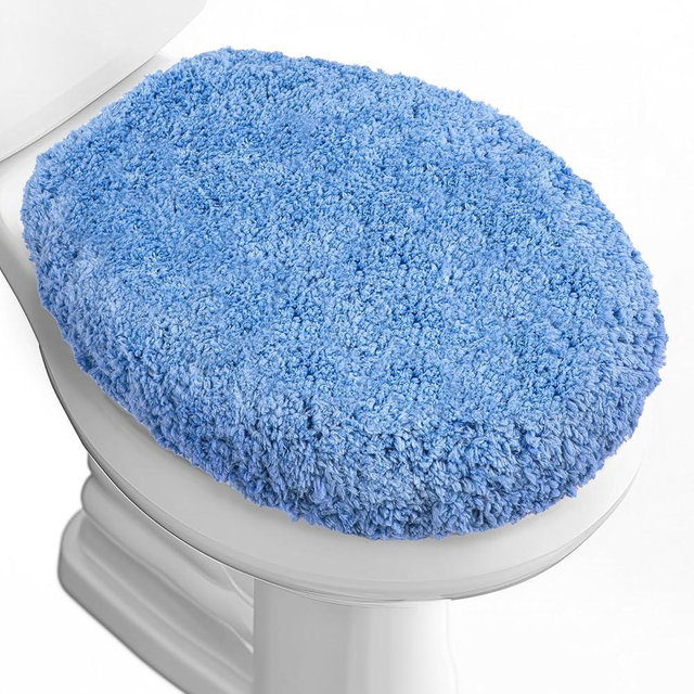 Baahrnom Microfiber Elongated Toilet Seat Cover 19.5"x 15" Machine Washable Solid Toilet Lid Cover Adjustable Rubber Backing Fits Only 18-19.5" L x 14-16" W Elongated Toilet Seat