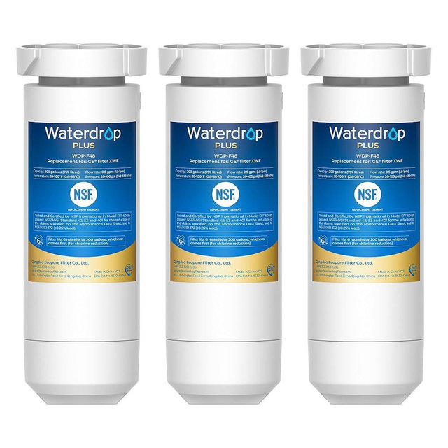 Waterdrop Plus XWF Replacement for GE® XWF, WR17X30702, NSF/ANSI 401&53&42&372 Certified, 𝐑𝐞𝐝𝐮𝐜𝐢𝐧𝐠 𝐏𝐅𝐀𝐒, 3 Filters