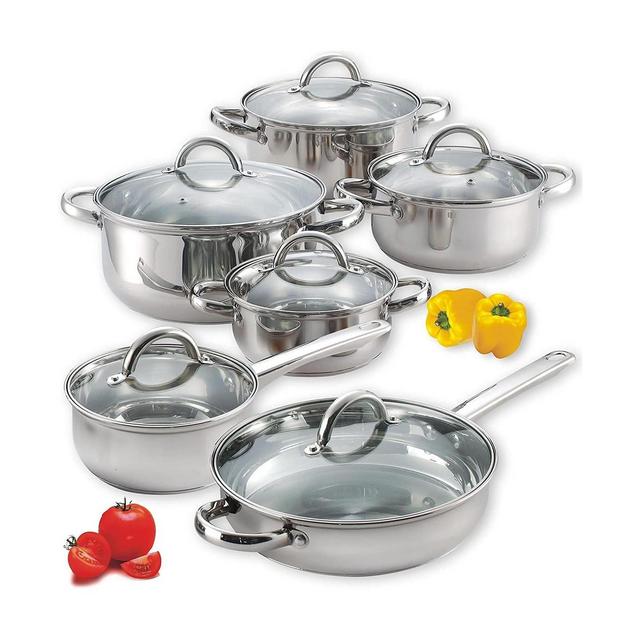 Cook N Home Kitchen Cookware Sets, 12-Piece Basic Stainless Steel Pots and Pans, Silver