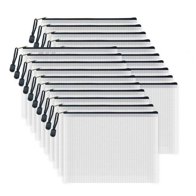 AUSTARK 20 Pcs Zipper File Bags, Plastic Mesh Pouch, Board Game Storage Bag, Waterproof Bags for Office School (A5 Size 9.2''x6.7'', White and Black)