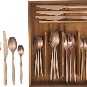 Bloomhouse - Rose Gold Two Time Oprah's Favorite Things Winner - 20 Piece Stone Washed Rose Gold Flatware 18/10 Stainless Steel Silverware Cutlery Utensil Set With Acacia Wood Caddy - Service for 4