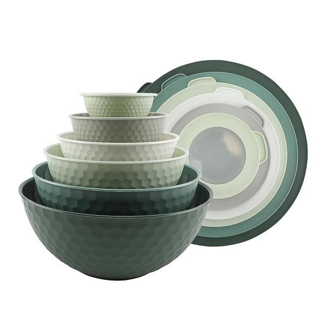 COOK WITH COLOR Mixing Bowls with Lids - 12 Piece Plastic Nesting Bowls Set includes 6 Prep Bowls and 6 Lids, Non Slip Bottom and Embossed Design - Microwave Safe (Sage)