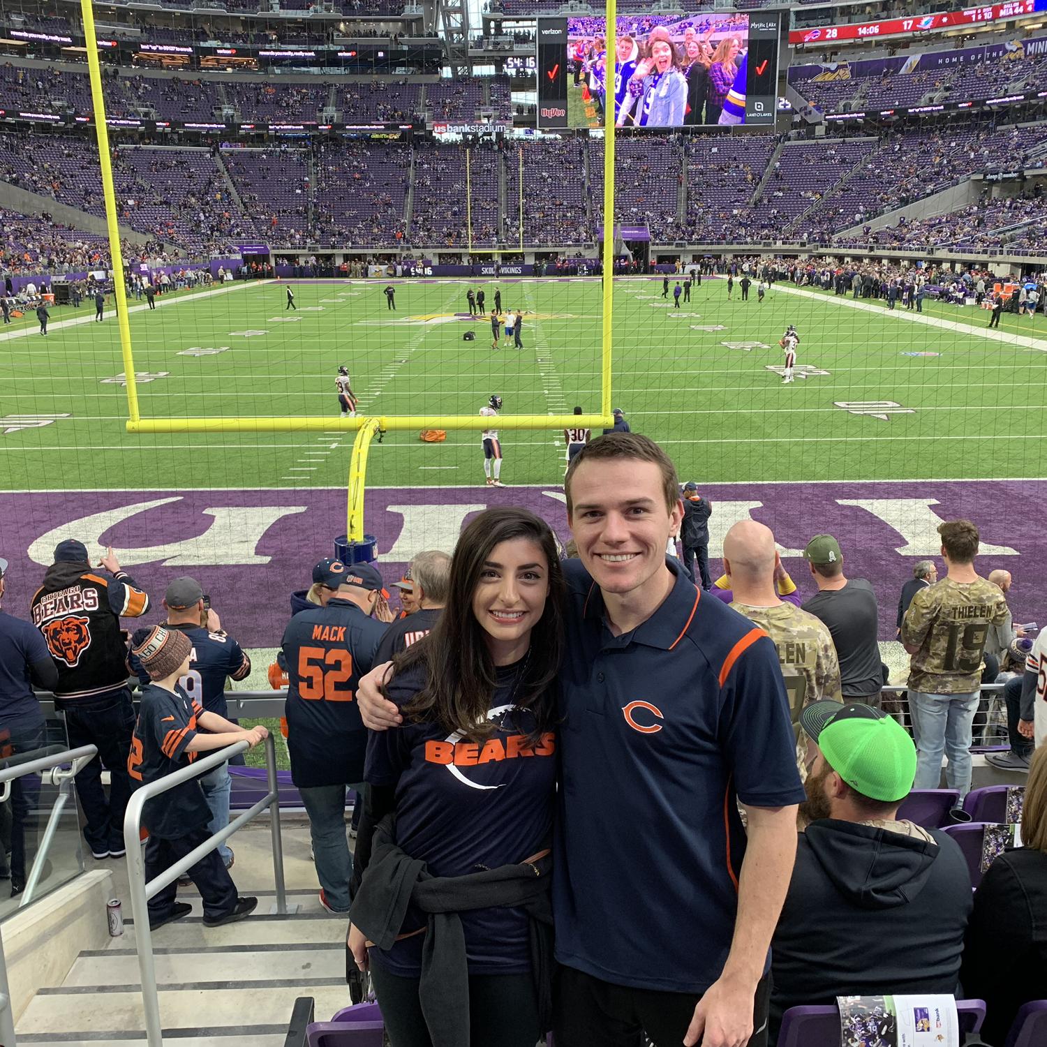 Michelle's first NFL game! Rooting on the Bears at the Vikings stadium in Minneapolis