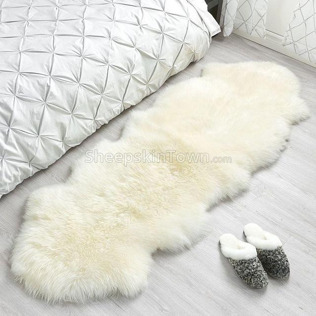 Double Ivory White Sheepskin Rug - 2 Pelt (2x6 ft)