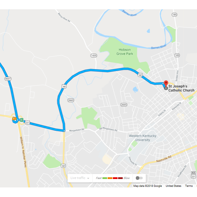 Directions to St. Joseph Church from Natcher Pkwy