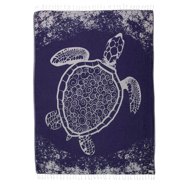 Sand Cloud X-Large Turkish Beach Towel - Marine Life (Navy Crush Turtle)