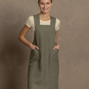 Green Linen Cooking Apron