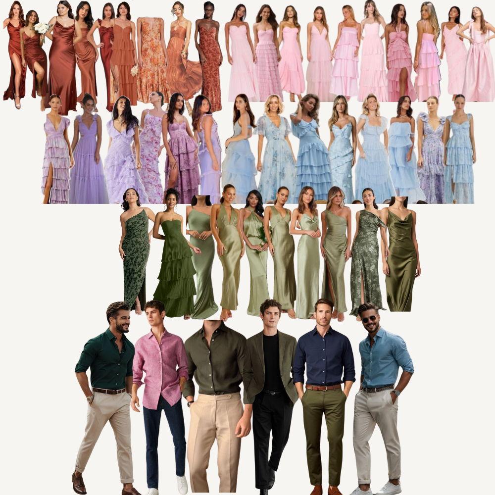 girls:
please stick to long dresses
no shades of yellow white or cream

boys:
collared long sleeves in any of the color scheme provided
slacks
no shades of brown or tan
coat is optional