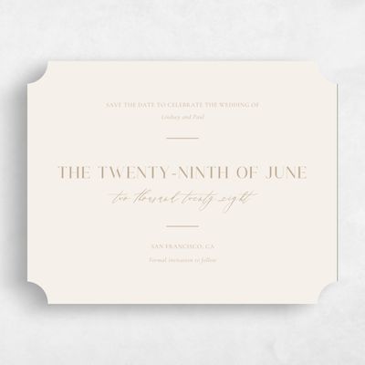 Beige Ticket Wedding Save the Date - Philippa Landscape