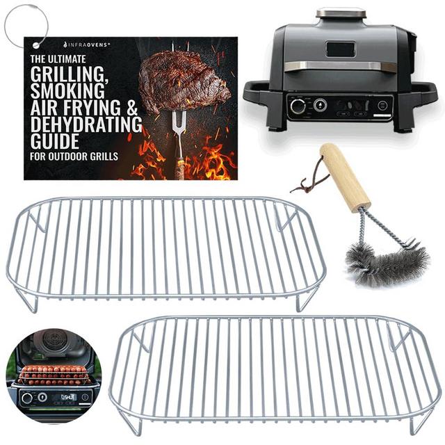 Stainless Steel Rack Set for Ninja Woodfire Outdoor Grill and Smoker with Waterproof Cooking Guide Accessory OG701 OG751 7-in-1 Wood Fire Electric Air Fryer Accessories, Dishwasher Safe by INFRAOVENS