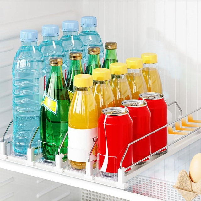 PUPILLEMON Drink Organizer for Fridge，Automatic Drink Dispenser for Fridge, 12-20oz Soda Can Dispenser for Refrigerator, Soda Can Organizer for Pantry Holds up to 20 Cans, 4 Row