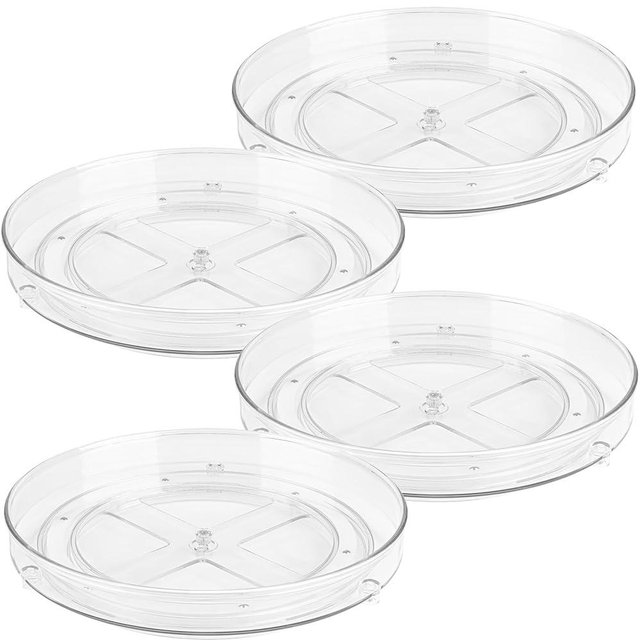 Oizeir Clear Lazy Susan Turntable Organizer (Pack of 4) 9 Inch Acrylic Rotating Storage for Cabinet, Pantry, Fridge, Bathroom, and Vanity Countertops