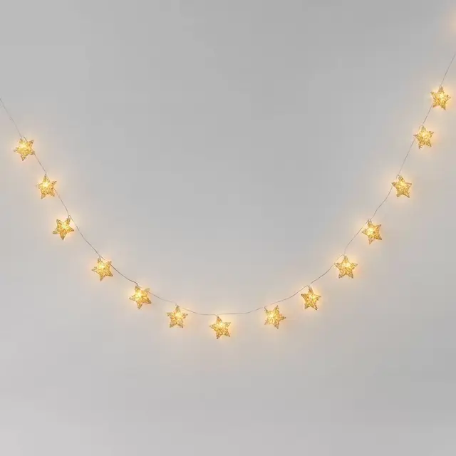 8' Christmas Gold Star 15 LED Battery Operated String Light - Wondershop™