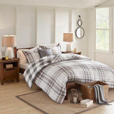 Madison Park Sheffield Cotton Printed 4-Piece Reversible Full/Queen Comforter Set in Grey
