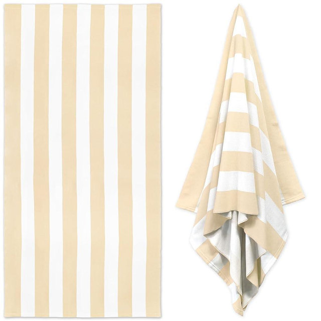 HENBAY Large Oversized Beach Towel - 35 x 70 Inch Microfiber Pool Towel, Beige Striped Quick Dry Cabana Swim Towel