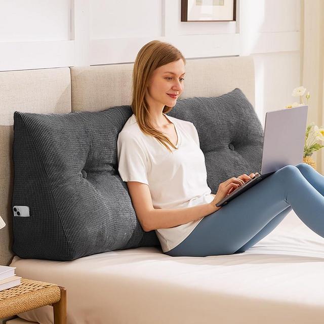 IASEAHK Wedge Pillow Headboard King, Triangular Headboard Pillow, Wedge Headboard Pillow for Bed Sofa, Daybed Pillows for Sitting up, Reading or Working with Removable Cover, Black