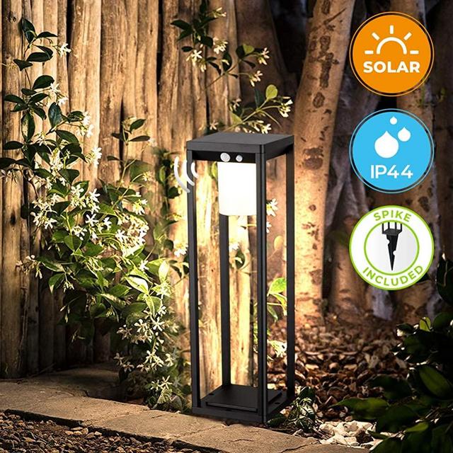 BRIMMEL Outdoor Solar Landscape Floor Lamp 60W with Motion Sensor. Aluminum Waterproof 10H Endurance Cordless Landscaping Garden Light for Lawn Patio Yard Driveway, Solar Energy, Black, 20", SG601057