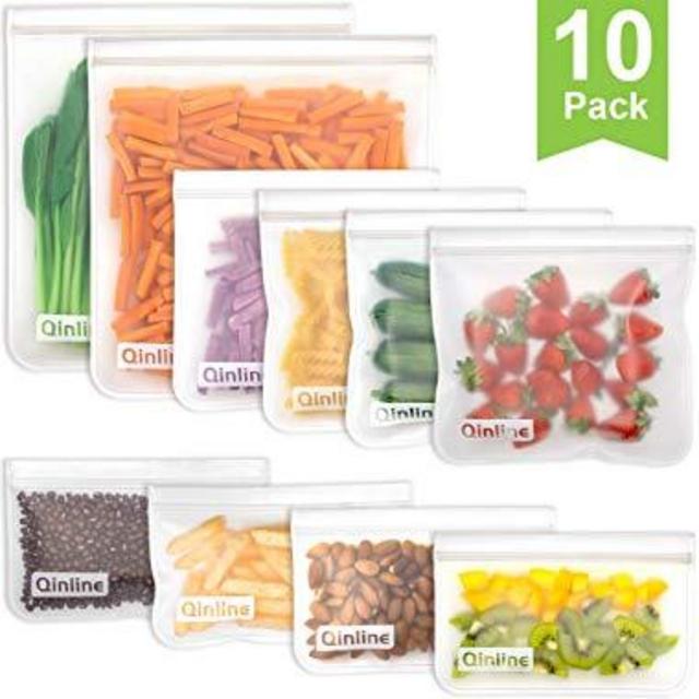 Reusable Storage Bags - 10 Pack Reusable Freezer Bags(2 Reusable Gallon Bags + 4 BPA FREE Reusable Sandwich Bags + 4 Leakproof Reusable Snack Bags) Ziplock Lunch Bags for Food Marinate Meat Fruit