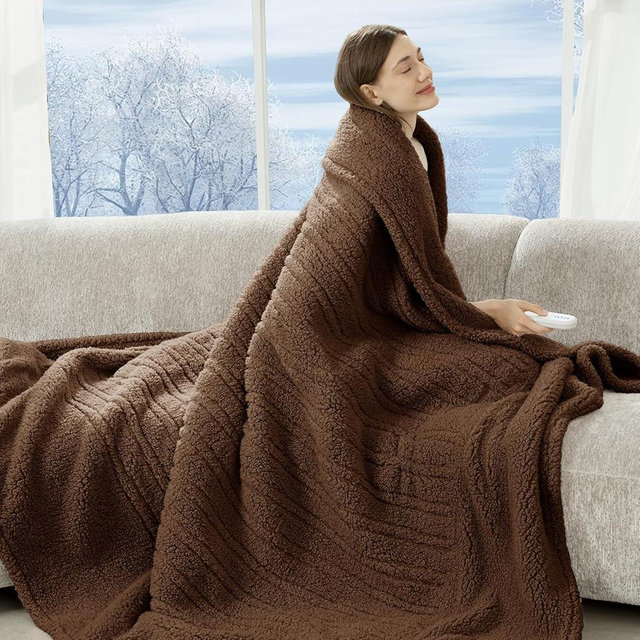 LUZARTA Electric Blanket Twin 62"X84"- Soft Double Sided Sherpa Heated Blanket Twin with 5 Heatings Levels & 10 hrs Auto Shut Off, Fast Heating & ETL Certified, Gift for Women(Brown)