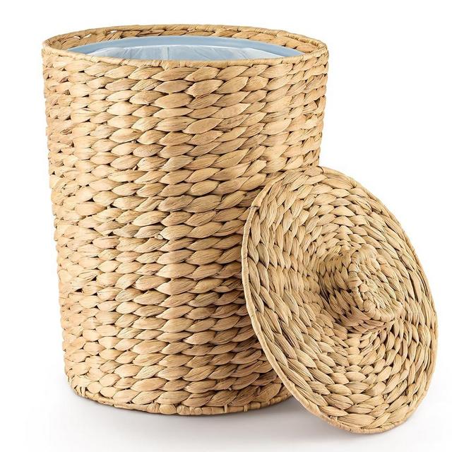 Tidita 4.5 Gallon Wicker Waste Basket with Lid - Large Wicker Trash Can for Office - WasteBaskets for Bedroom, Bathroom, Kitchen, Living Room - Boho Handwoven Trash Cans for Garbage (Water Hyacinth)