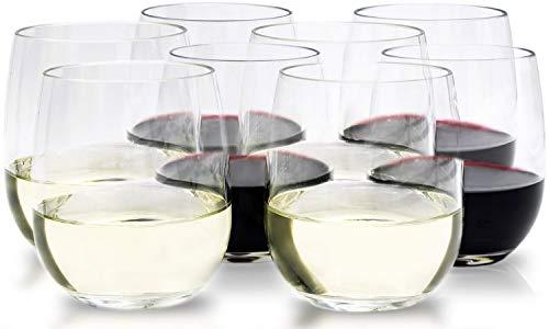 Unbreakable Stemless Wine Glasses Set of 8 Shatterproof Non-Breakable No Stem Tritan Plastic Outdoor Drinkware Tumbler Cups Dishwasher-Safe Goblets for Pool Parties Camping (8, 16 oz) by Bravario