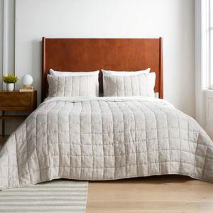 European Linen Box Quilt Set - Sand, King/Cal King