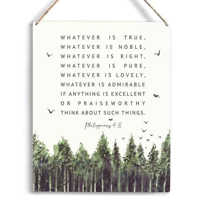 YCYD Christian Inspirational Wall Art Whatever Is True Noble Right Philippians 4:8 Wooden Hanging Sign Christian Bible Verse Wall Art for Bedroom Rustic Home Office Decoration 8 x 10 Inches