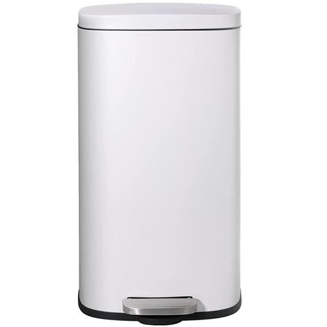 AthLike 8 Gallon Trash Can, 30L Stainless Steel Kitchen Garbage Can, Step Waste Bin with Hinged Lid and Removable Inner Bucket, Soft-Close, Dustbin for Bathroom Bedroom Living room Home Office (White)