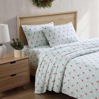 Flamingo Santa Cotton Percale 4-Piece Sheet Set