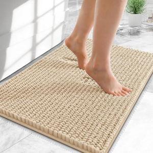OLANLY Thick Bathroom Rugs 24x16, Extra Soft Absorbent Chenille Bath Rugs, Rubber Backing, Machine Wash Dry, Bath Mats for Bathroom Floor, Tub and Shower, Home Decor Accessories, Beige