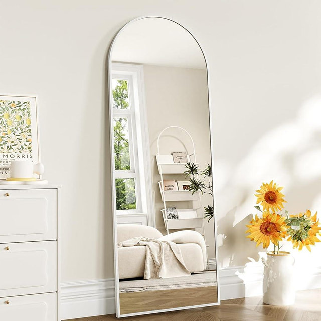 WISSMIELS Full Length Mirror - 57" x 20" Arched Floor Mirror/Wall Mounted Aluminum Alloy Frame Full Body Mirrors for Bathroom Living Room Bedroom and Entryway, White