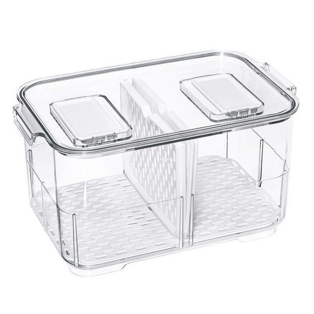 Abiudeng abiudeng 2 pack stackable refrigerator organizer bins with  pull-out drawer, drawable clear fridge drawer organizer with handl