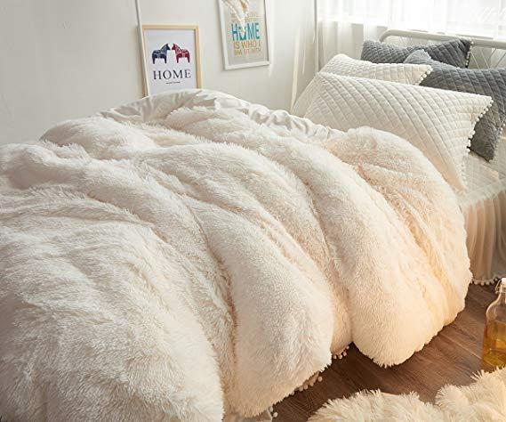 Ceruleanhome 1pc 100% Velvet Flannel Duvet Cover, Solid Color, No Inside Filler, Zipper Close (Full 1pc Duvet Cover, White)