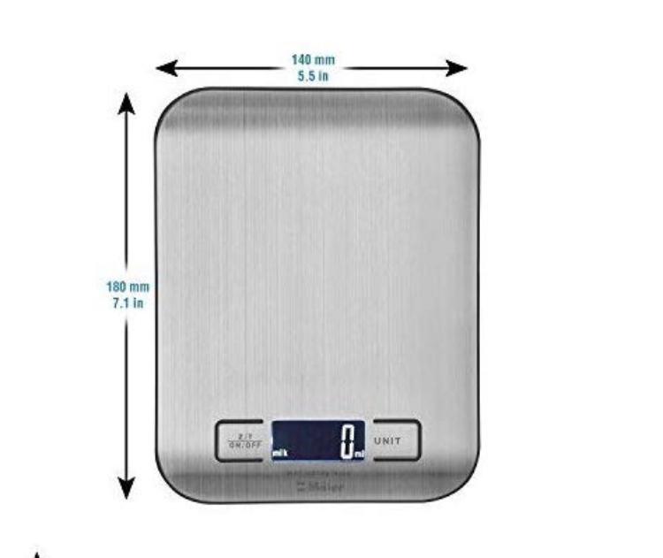 MUELLER Digital Kitchen Scale, 30% Greater Accuracy Quad Transducer, Multi-Function Back-Lit LCD, Stainless Steel, 11 lbs, 5 kg (Batteries Included)