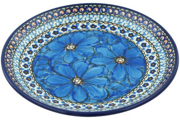 Polish Pottery Dessert Plate Cobalt Poppies UNIKAT
