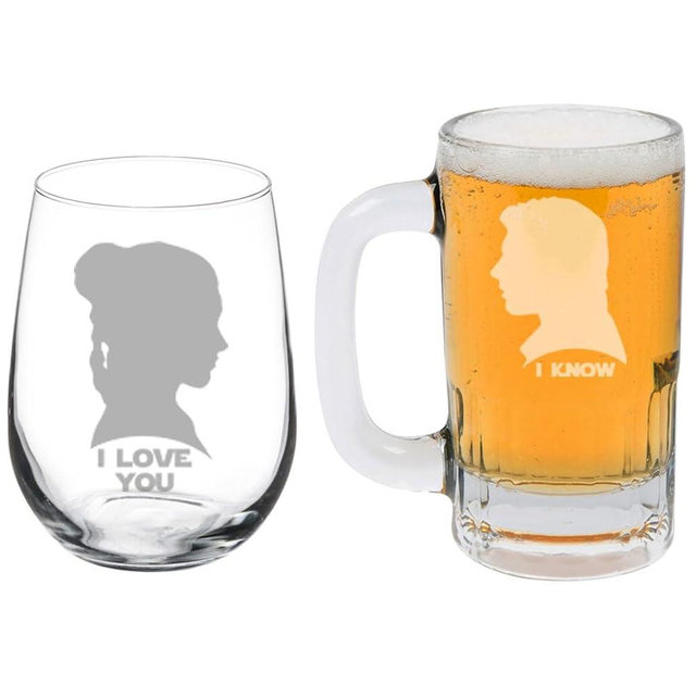 Set of 2 Glasses I Love You I Know For Couple Anniversary Engagement Wedding (Stemless WINE & Beer MUG)