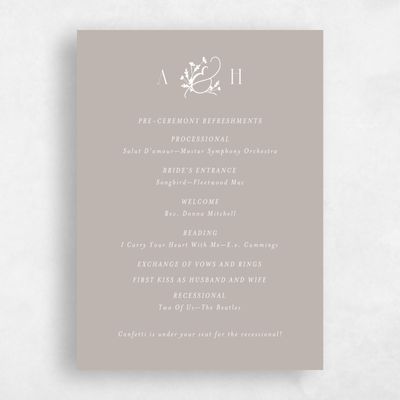 Greige, Brown Wedding Program - Olmo