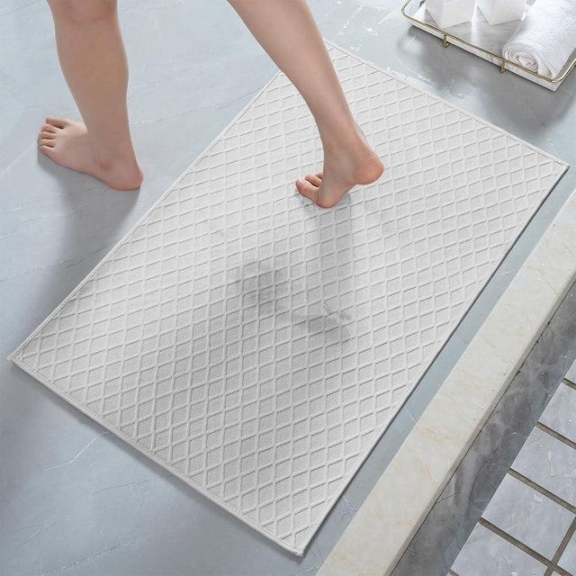 AMOAMI Ultra Thin Bathroom Rugs, Rubber Backed Bath Mats for Bathroom Non Slip, Absorbent Bathroom Mat for Floor, Shower, Sink(20"x 32", White)