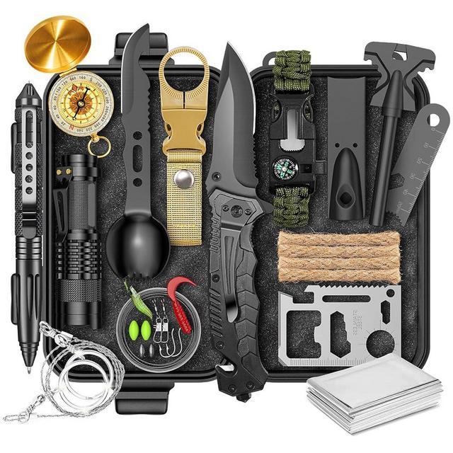Gifts for Men Him Dad, Survival Kit and Equipment 25 Pcs, Valentines Gifts for him, Christmas Stocking Stuffers,Camping Essentials, Survival Gear, Cool Gadgets for Men