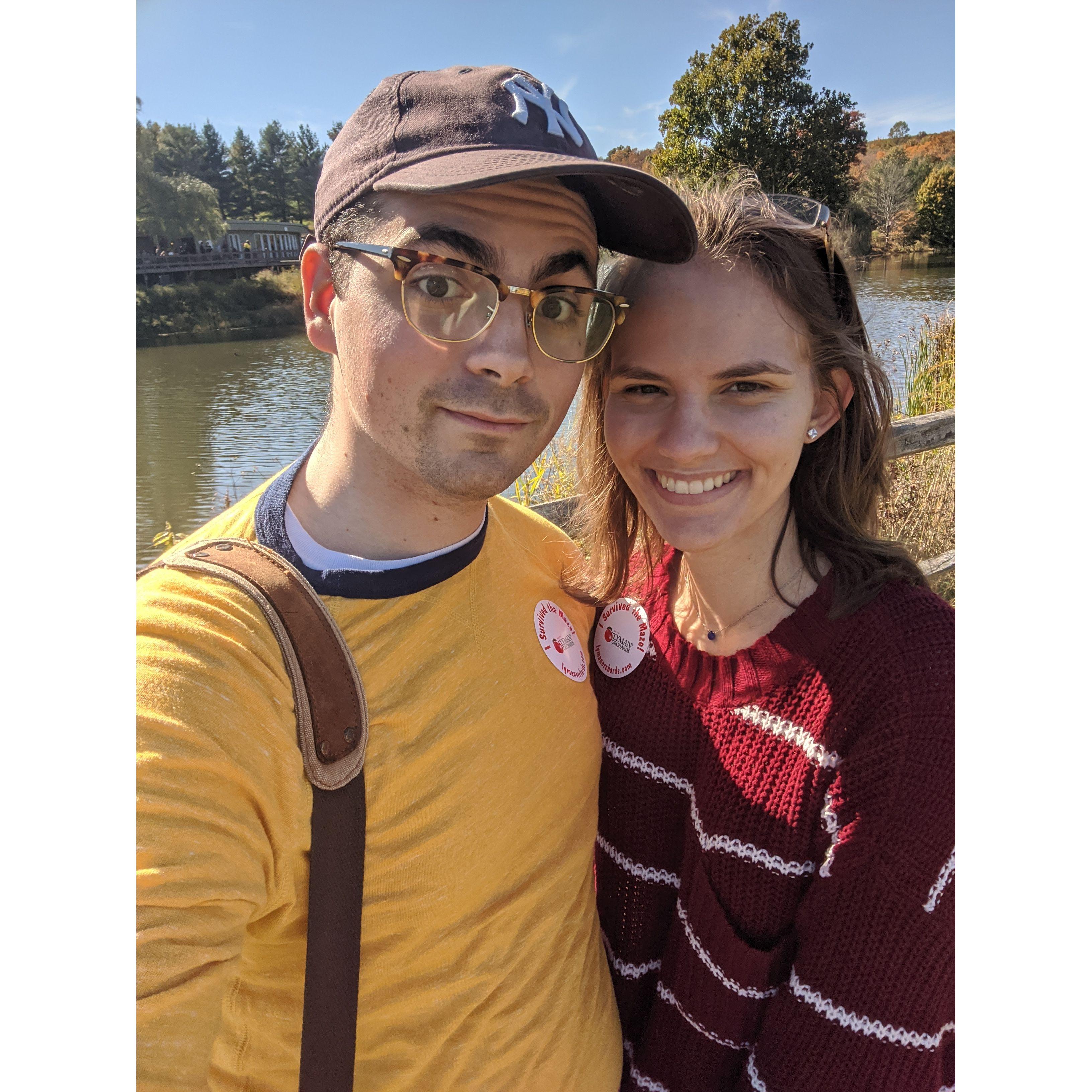 Carley and Myles having fun at a corn maze