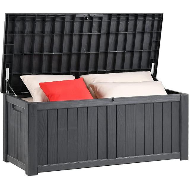 YITAHOME 120 Gallon Outdoor Storage Deck Box, Large Resin Patio Storage for Outdoor Pillows, Garden Tools and Pool Toys, Waterproof, Lockable,Dark Grey (Dark Grey)
