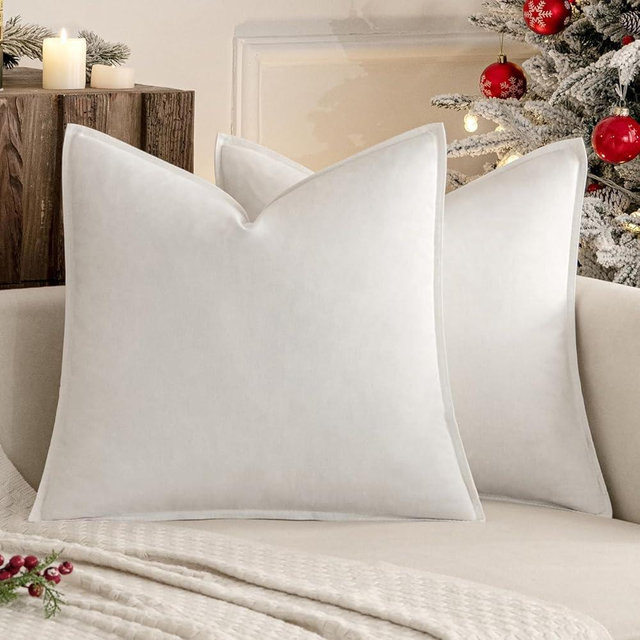 MIULEE Pack of 2 Decorative Linen Pillow Covers Boho Farmhouse Modern Soft Accent Throw Pillows Neutral Cushion Covers for Sofa Couch Bed Living Room Home Decor, 18x18 Inch Pure White