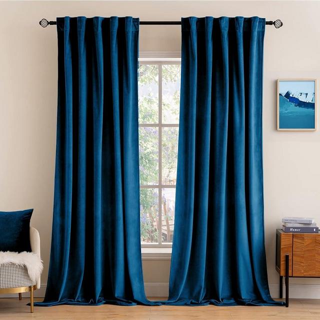 MIULEE Blue Velvet Curtains 84 inches 2 Panels - Luxury Room Darkening Curtains for Bedroom Living Room Thermal Insulated Super Soft Window Drapes Rod Pocket & Back Tab, Peacock Blue