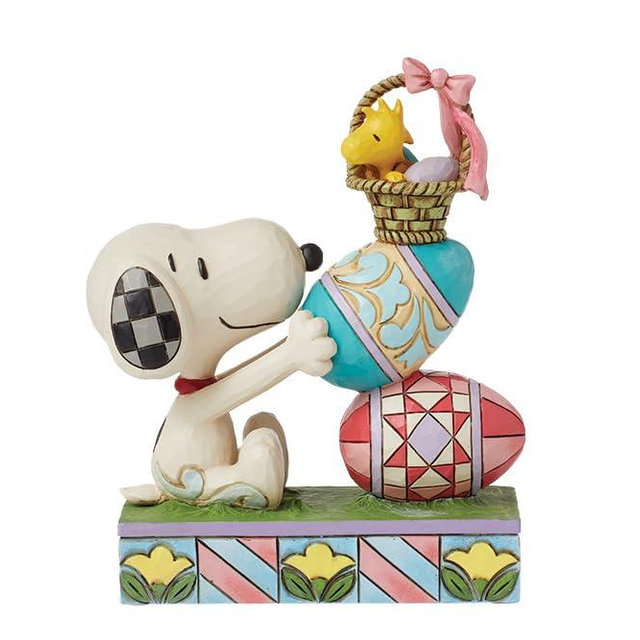 Enesco Peanuts by Jim Shore Collection Snoopy and Woodstock with Stacked Easter Eggs Figurine- Stone Resin Hand Crafted Painted Collectible Peanuts Snoopy Figurines Easter Home Decor Statue, 5.83 Inch