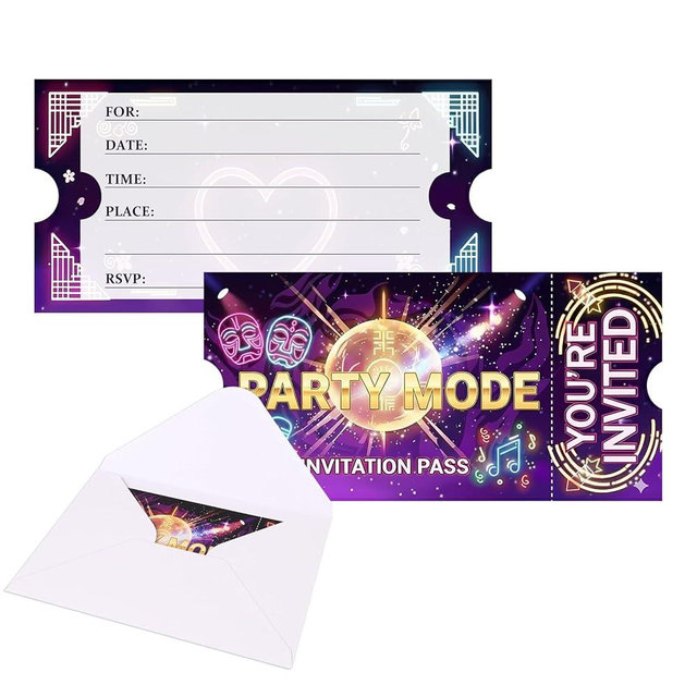 Tintinwiwigo 20pcs Hunters Theme Birthday Invitations Cards, Hunters Theme Birthday Decorations,Party Invitations With White Envelopes, Movie Vip Party Invitations for Boy Girls-Purple