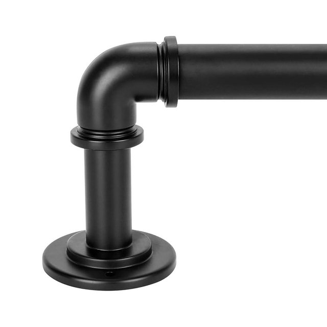 OLV Curtain Rod 48 to 84 Inch, Black Industrial Curtain Rods for Windows, 1 Inch Diameter Blackout Wrap Around Heavy Duty Window Treatment Rod for Bedroom, Living Room, Easy Installation