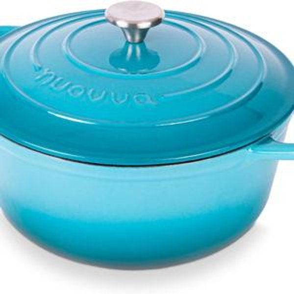 Nuovva Enamelled Cast Iron Dutch Oven Pot with Lid 6.4 Quart Non Stick Casserole Pot – Heavy Duty & Oven Safe up to 500° F for Bread Baking, Braising, Stews, Roasting – 28cm Light Blue