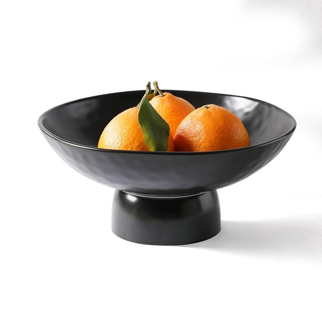 Onniyor 10 Inch Ceramic Fruit Bowl with Stand for Kitchen Counter, Large Serving Bowl for Dining Table, Modern Decorative Bowl for Home Decor Gift, Elegant Versatile Vegetables Holder Storage, Black