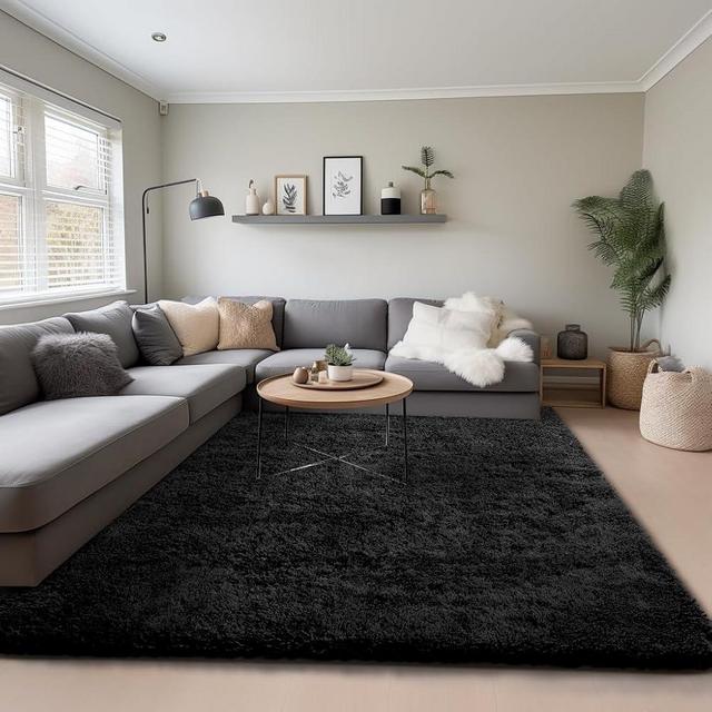 Ophanie Machine Washable 6 x 9 Rugs for Living Room,Black,Large Fluffy Fuzzy Plush Shag Comfy Soft，Non-Slip Indoor Floor Carpet,for Kids Boys Girls Dorm，Room,Bedroom,Playroom，Home Decor Aesthetic